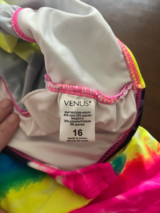 VENUS Women's Swim Top Neon Tie-Dye in Pink, Yellow & Blue, Colorful, Beach, 16 - Picture 4 of 5